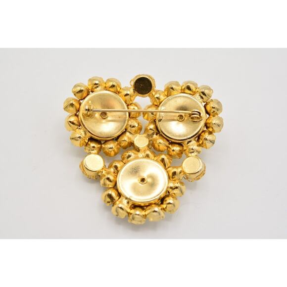 Vintage Crystal Pin Brooch Pearl Prong Cluster Gold Rhinestone Chunky 80s BinAC - Picture 11 of 12
